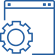 gear in front of desktop outline icon